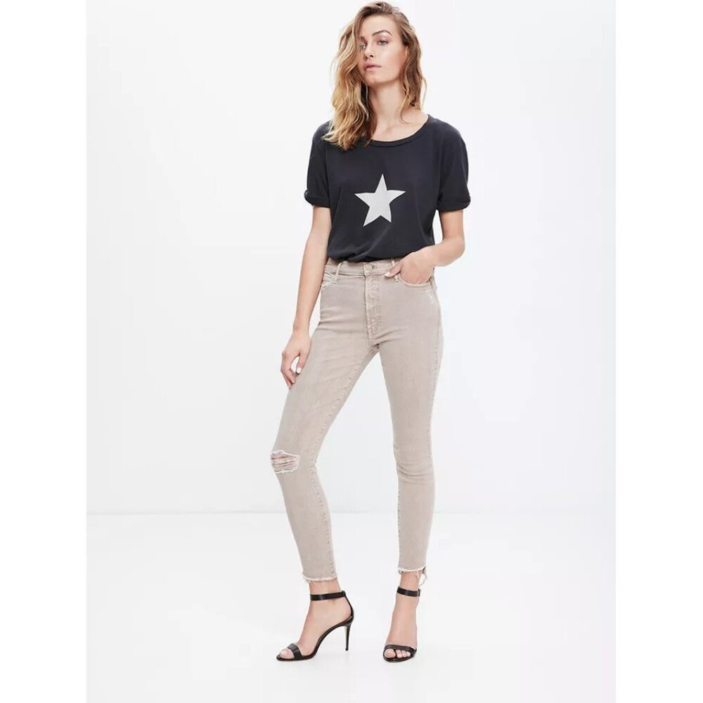 MOTHER denim The Stunner sand wash high waist step fray ankle jeans